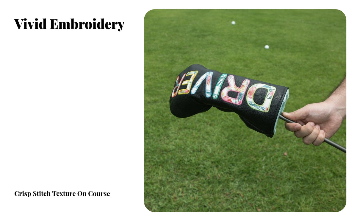 Easy to Wipe Wipe Golf Club Headcover | Multicolor Floral Embroidery PU Leather, Golf Club Cover with Velvet Lining, for Travel