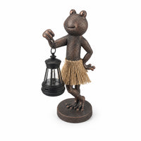 Frog Statue with Lantern Resin Lawn Ornament Decorative for Pathway