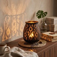 Floral Cutout Candle Holder Uncovered Top Table Decoration Black Finish