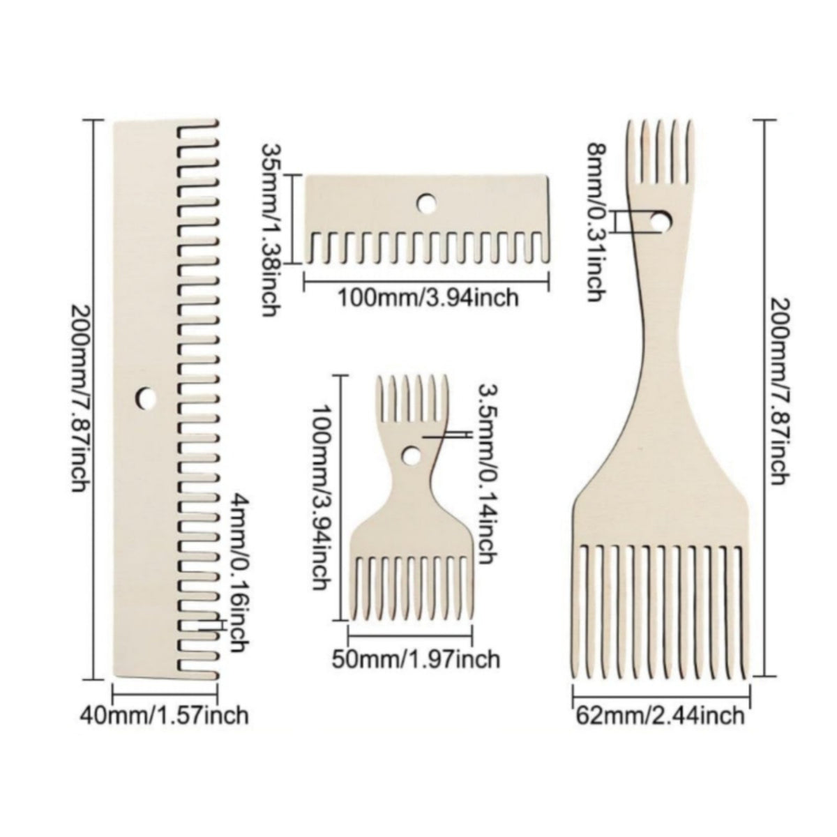 8 Pieces Wooden Weaving Comb DIY Craft Tool Easy to Use for Fringe Making