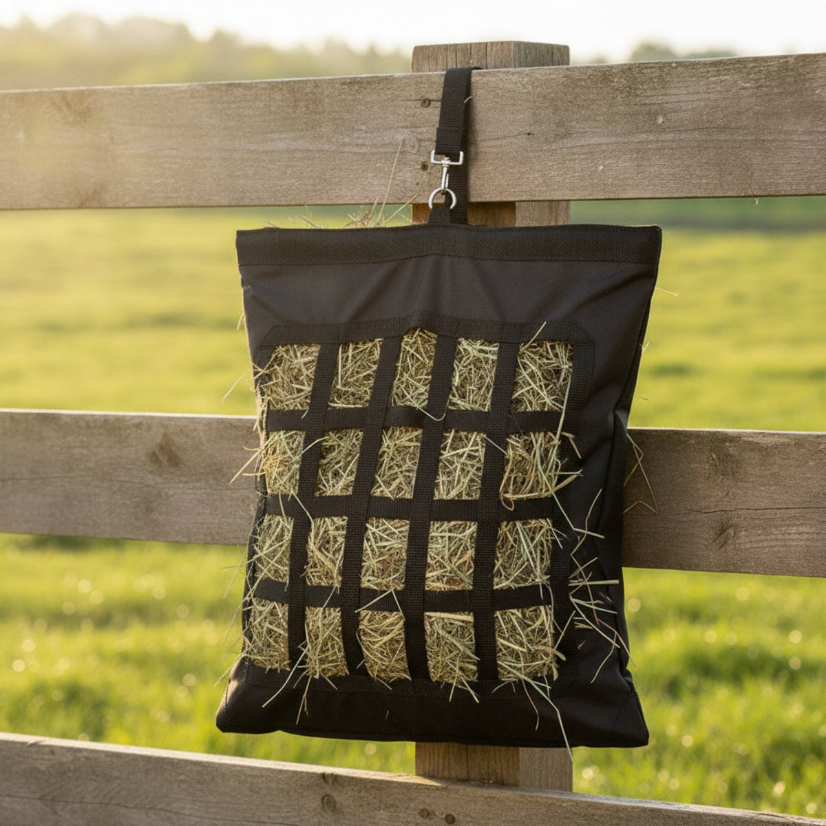 Hanging Hay Feeder Bag Heavy-Duty Slow Feed Hay Bag with Mesh Front for Horses, Equestrians, Stable, Stall, Horse Trailer