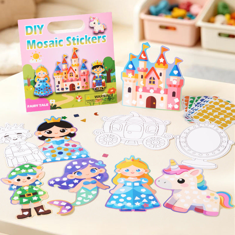DIY Mosaic Sticker Art Kit for Kids - Animals, Dinosaurs, Fairy Tales, Transportation