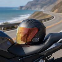 Three Quarter Helmet | molded Carbon-Fiber Look, Low-Profile with communication system System, for Daily Commuting