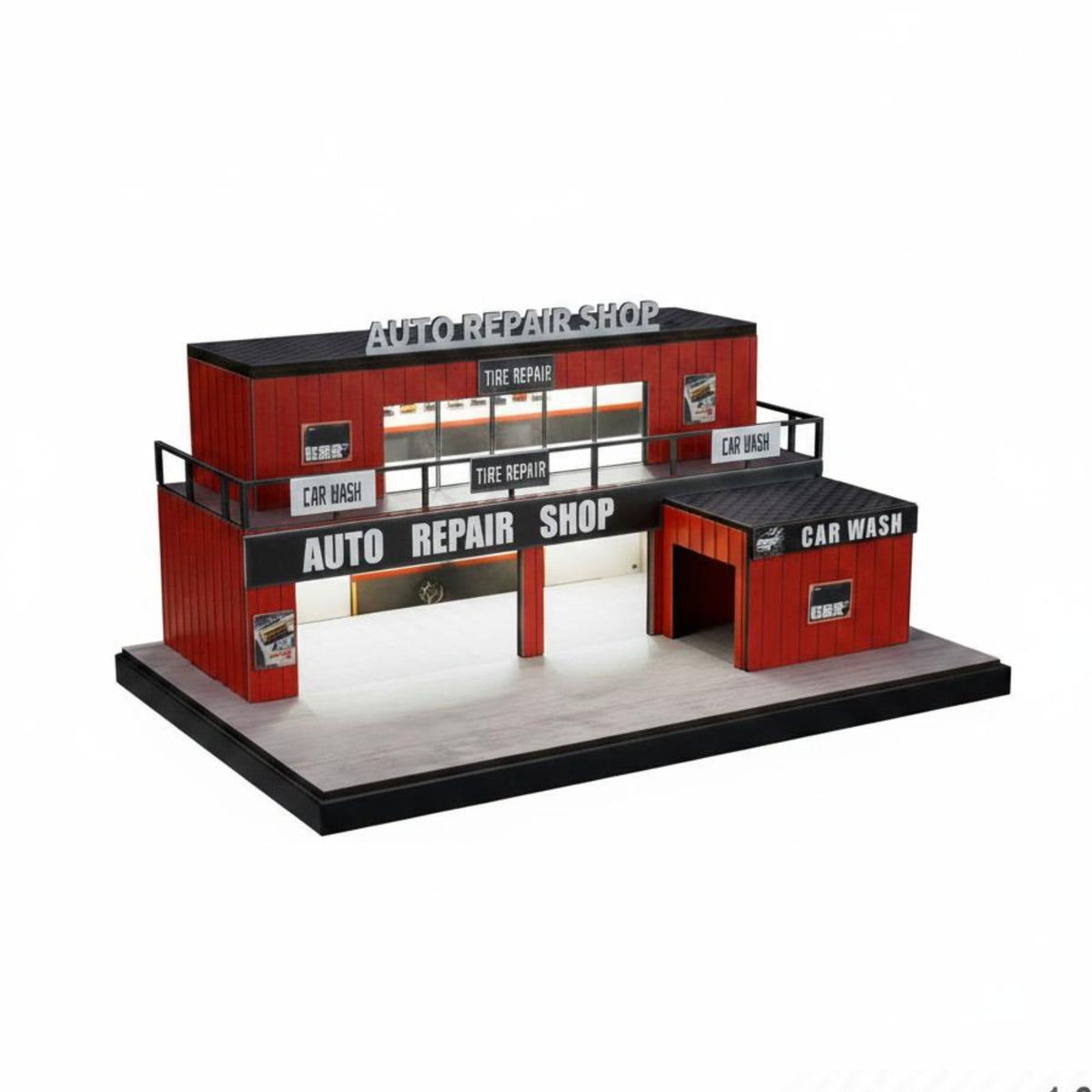 Lighted Parking Scene Model Realistic Details Diecast Garage Model 1:64 Auto Repair Diorama for Collectors, Photo Setup