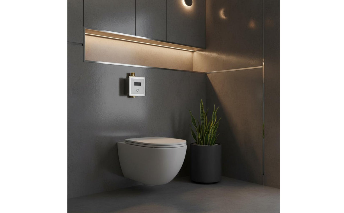 Water-Saving Touchless Squat Toilet Flusher Long-Lasting Brass Body Sensor Flush Valve Automatic Toilet Flusher for Public Restroom, Commercial Building