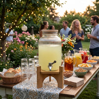 Glass Jar Water Dispenser with Wood Stand, Rectangular Juice Dispenser with Wooden Top, Drink Dispenser for Iced Tea and Home Party Supplies