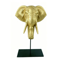 Elephant Head on Stand Gold Elephant Head Figurine Sculptural for Living Room