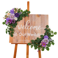Twilight Purple Welcome Sign Flowers for Weddings - Rose and Dahlia Arch Floral Arrangement