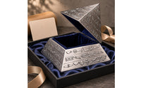 Pyramid Jewelry Box Engraved Pattern Tin Alloy Jewelry Box Open Interior