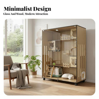 Cat Activity Center Cat Tower with Storage Cat Tree with Litter Box Enclosure Hidden Cat Litter Furniture Sturdy Wooden Structure Clear Glass Door Suitable for Indoor Cats Home Use