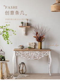 法式复古实木玄关桌走廊雕花镂空玄关展示台条案供桌入户靠墙客厅