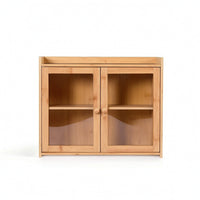 Bamboo Cabinet with Shelf Two-Tier Cupboard Space-Saving for Apartment, Renters
