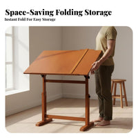 Minimalist Design Adjustable Wooden Drawing Table Writing Utensil Ledge Adjustable Height Drawing Desk Multipurpose Use Tilting Top Artist Workstation Solid Wood Frame for Art Students, Architects, Designers, Home Office, School, Workshop, Classroom
