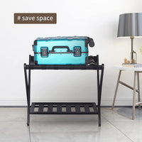 Reinforced Bamboo Luggage Rack, Foldable Double-Layer Storage Rack