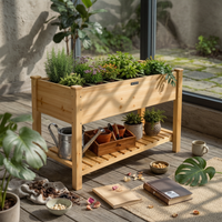 Wooden Garden Planter Box Caster Wheels Raised Garden Bed Open-Top Wooden Raised Planter
