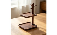 Wood Valet Tray with Key Hooks Walnut Entryway Organizer with Key Holder Grain Entryway Organizer Tray for Dresser