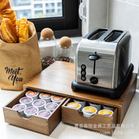 Wooden Coffee Capsule Storage Box with Two Drawers for Desktop and Coffee Machine Base