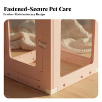 Easy to Clean Transparent Wheeled Fence Movable on Wheels Modular Panel Pen Sturdy and Stable Pet Playpen Polished Burr-Smooth Finish for Puppy Owners, Indoors, Living Room, Bedroom, Whelping