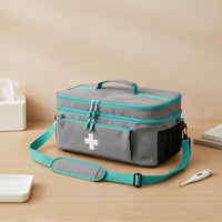 Double Layer Health Organizer Multiple Compartments Zippered Health Bag