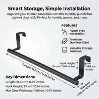 Waterproof Stainless Steel Paper Towel Holder for Kitchen and Small Spaces, Retractable Wall Mounted with Hanging Hook