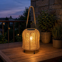 Handwoven Solar Lantern Braided Rope Handle Handwoven Rattan Lantern for Balcony