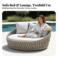 Waterproof Round Daybed with sun shade Weather-Resistant Canopied Round Sectional Wicker Weave design Outdoor Furniture Hand-Woven for Hospitality Businesses, Homeowners, by the pool, Garden, Patio, rearyard