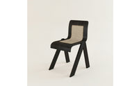 Black Wood Dining Chair with Woven Seat Mid-Century Dining Chair Arched Back Kitchen Chairs Comfortable for Reading Corner