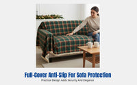 Christmas Sofa Cover, Classic Vintage Plaid Throw, Non-Slip Full Cover with Tassels, Holiday Decor