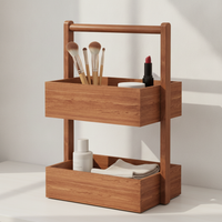 Wooden Desktop Cosmetic and Jewelry Storage Box with Double Layer for Vanity and Bedroom