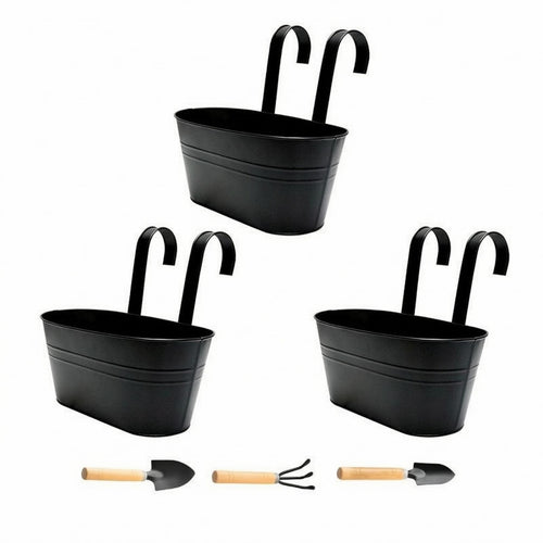 3 Pieces Oval Hanging Planter Black Metal Hanging Planter Weather Resistant Household Decor