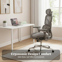Ergonomic Mesh Chair with Headrest Retractable Footrest Computer Seat Heavy Duty