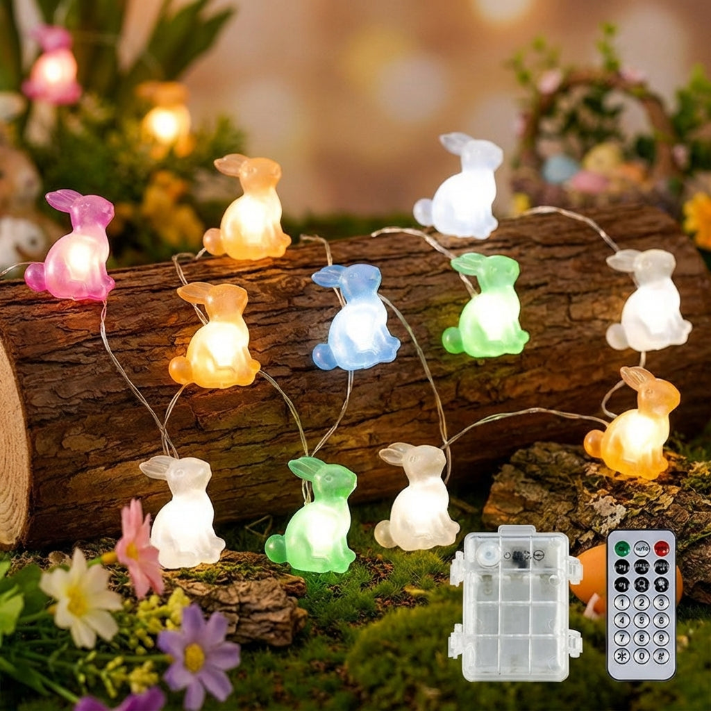 Easter Bunny String Lights with Remote Control & Timer, Battery Operated Rabbit Fairy Lights, Multi-Colour 8 Modes LED Garland for Spring Home Bedroom Party Decoration