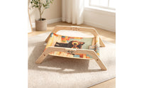 Cat Hammock with Wooden Frame Elevated Cat Scratcher Bed Multifunctional Animal Furniture for Cats, Kittens, Living Room, Bedroom