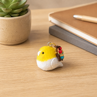 Hand-Carved Wooden Chubby Bird Figurine Keychain & Desktop Decor
