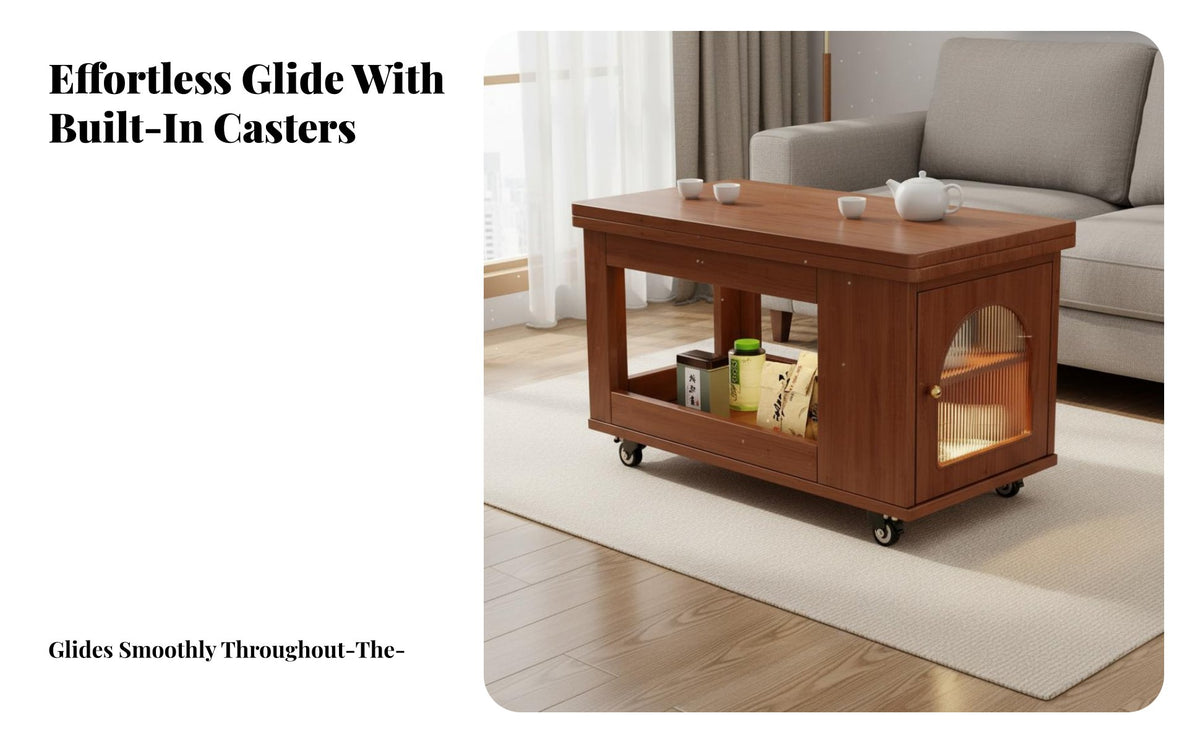 Space-Saving Design Convertible Rolling Storage Table Mobile with Wheels Rolling Utility Wagon Multi-Functional Bedside Stand Expandable Tabletop for Small Apartment Dwellers, Homeowners, Distant Workers, Living Room, Bedroom, Home Office, Balcony