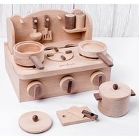 跨境原木过家家厨房玩具儿童厨房玩具套装仿真锅具厨具做饭蒸煮饭