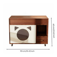 Cat Washroom Cabinet Walnut Finish Cat Furniture Litter Cabinet Caster Wheels
