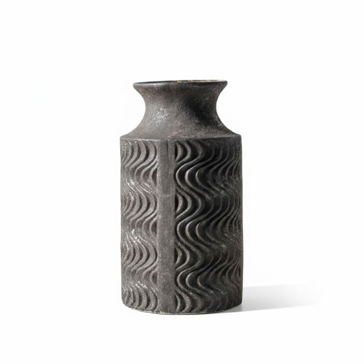 Ceramic Vase with Carved Wave Pattern, Vintage Artistic Decor