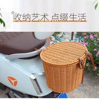 跨境电动车前车筐编织收纳筐塑料自行车通用款多功能置物车篮