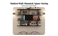 Modern Design Wall Mounted Wine Rack Space-Saving Geometric Grid Wine Shelf Multi-Functional Floating Bar Shelf with Glass Holder Heavy Duty for Home Entertainers, Homeowners, Adults, Dining Room, Restaurant, Kitchen