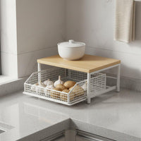 2-Tier Vegetable Storage Stand Versatile Pull-out Basket Counter Shelf Space-Saving Sliding Basket Countertop Organizer for Pantry, Under Sink