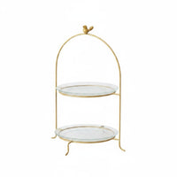 Gilded Feathered Cake Stand Decorative Display Multi Tier Dessert Stand Metal Frame Home Decor for Afternoon Tea