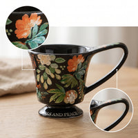 Footed Cup Floral Ceramic Mug Glossy for Breakfast, Tea Lovers