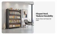 Dust-Proof Multi-Tier Shelf with Fluted Doors Sturdy Construction Bookcase Strong Load-Bearing Storage Cabinet Rust-Resistant for Book Lovers, Homeowners, Living Room, Bedroom, Home Office, Entryway