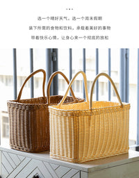 家用购物篮 日式买菜篮子手提花篮编织包野餐篮 宠物仿藤礼品篮