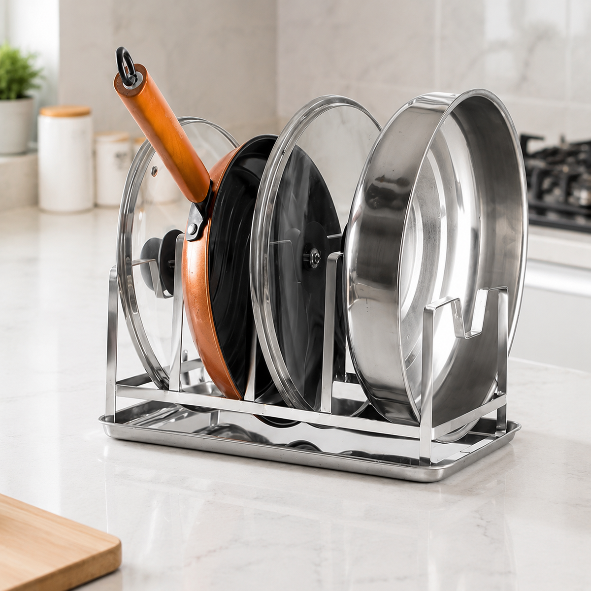 Hygienic Kitchen Lid Organizer, 304 Stainless Steel Sink Lid Holder, Rust-Proof Silver Lid Rack, for Large Families