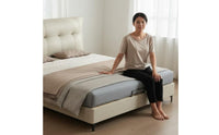 Cream Leather Tufted Bed Light Luxury Style Modern Leather Bed Frame Solid Wood Slat Base Bedroom Furniture for Couples, Small Apartment