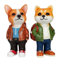 2 Pieces Corgi Figurine with Backpack Decorative for Desk, Bookshelf