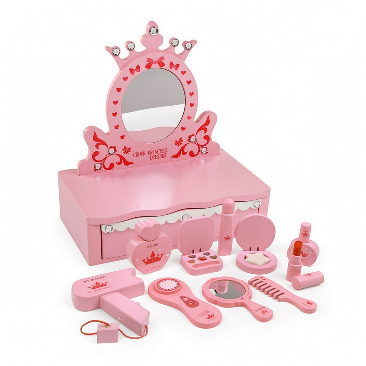 Princess-Themed Play Vanity with Mirror Decorative Pretend Dressing Table Realistic Toy Makeup Table Portable for Playroom