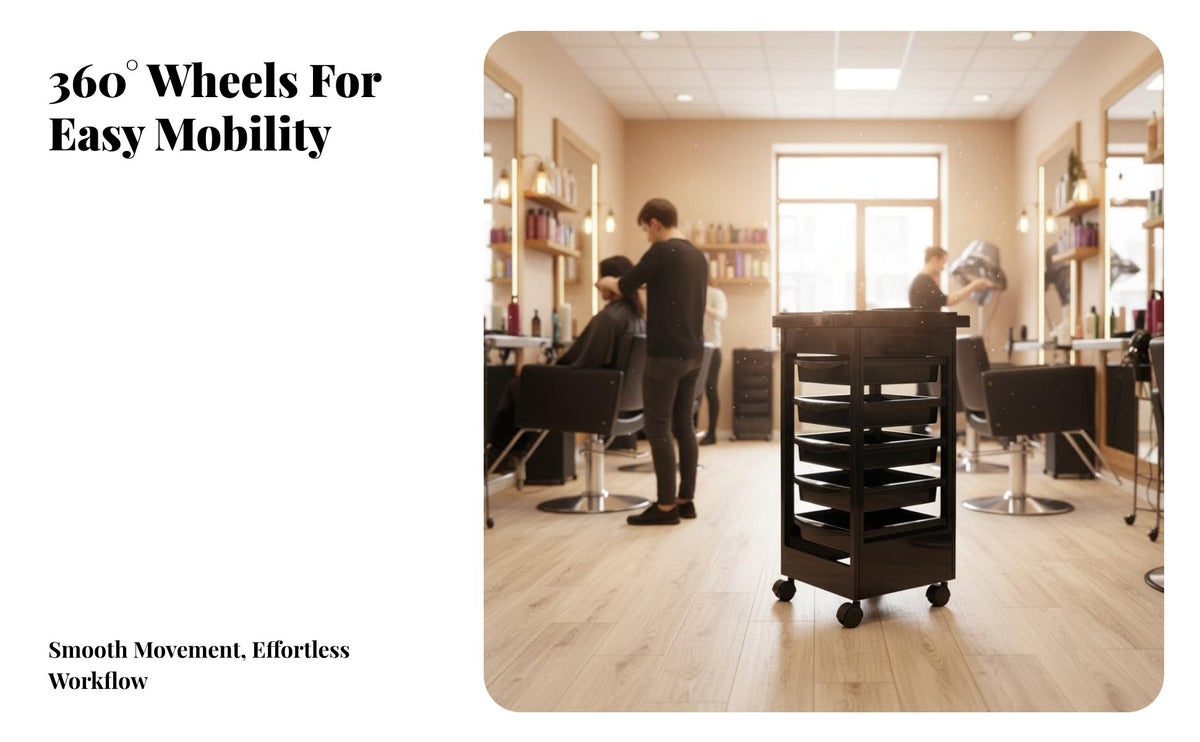 Cosmetic Studio Storage Cart 360-Degree Rotating Casters Hair Stylist Rolling Cart 5-Drawer Salon Trolley Easy to Clean